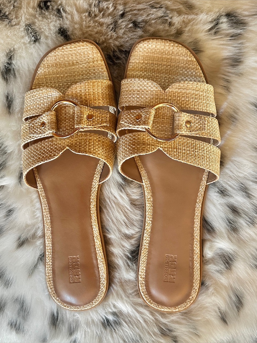 Nordstrom Rack Tan Slide Sandals with Gold Ring Accent